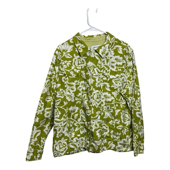Coldwater Creek Jacket Womens 1X Blue White Floral Jacket Linen Buttons - Picture 1 of 9